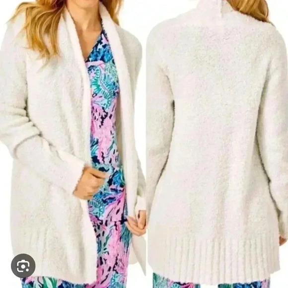 Lilly Pulitzer Basia Textured Cozy Cardigan in Coconut Cream Ivory - Picture 1 of 13